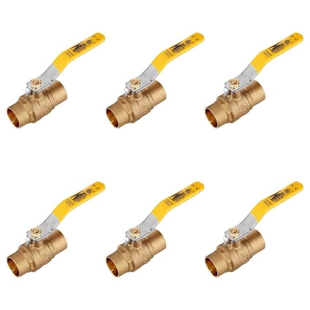 Revalved 3/4" Brass Ball Valve 600 WOG Sweat C x C Full Port, Lead-Free, PK6 SWT-3/4-6PK